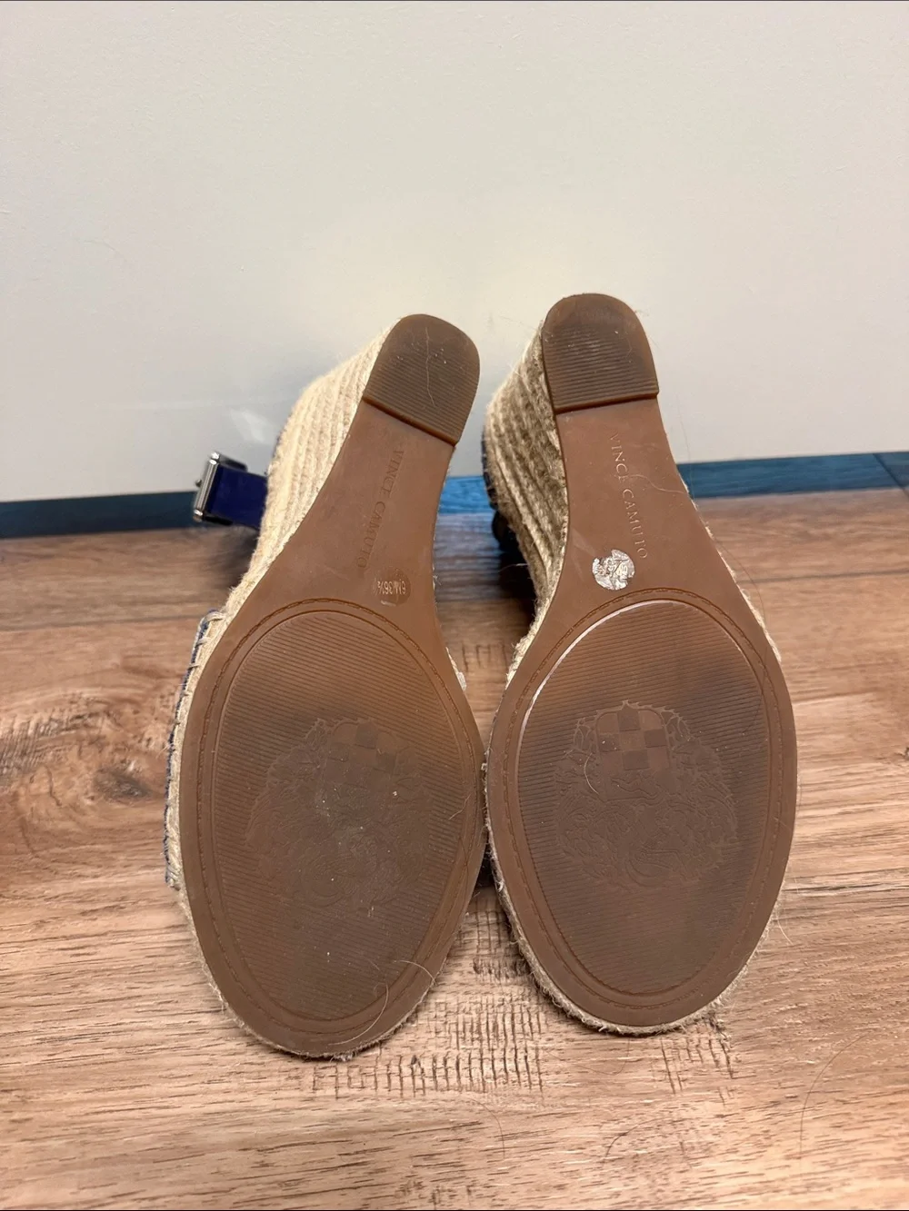Vince Camuto Navy Suede Espadrille Wedge Sandals with Ankle Strap